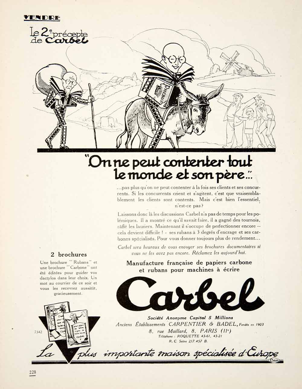 1926 Ad Carbel Typewriter Ribbon Carbon Paper 8 Rue Maillard Paris VEN4