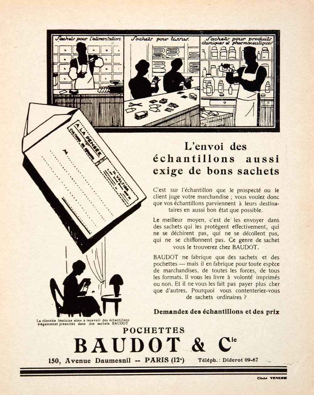 1926 Ad Baudot Envelope 150 Avenue Daumesnil Paris Product Samples French VEN4