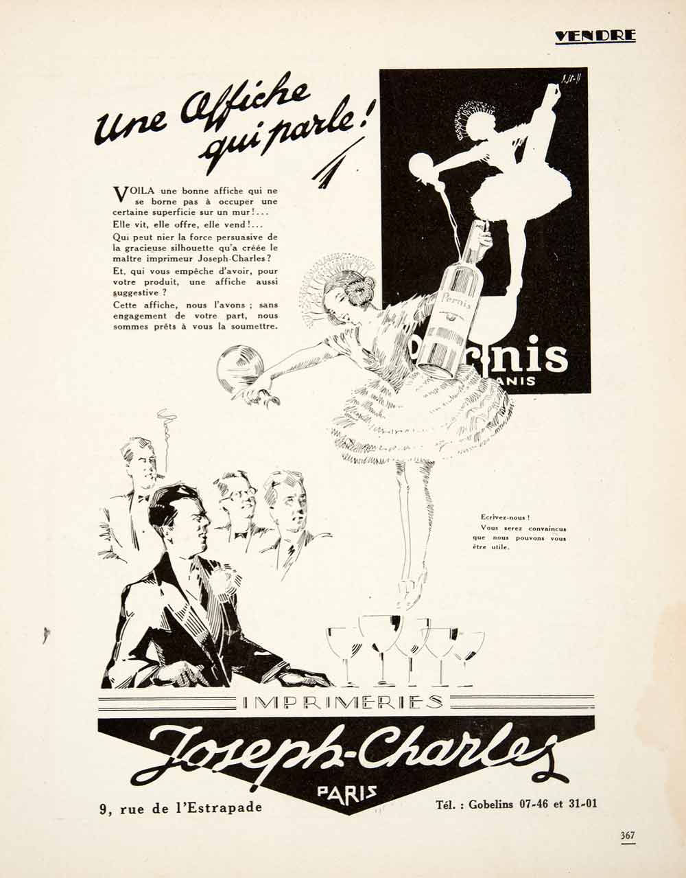 1926 Ad Joseph Charles Pernis Printing Press 9 Rue L'Estrapade Woman VEN4