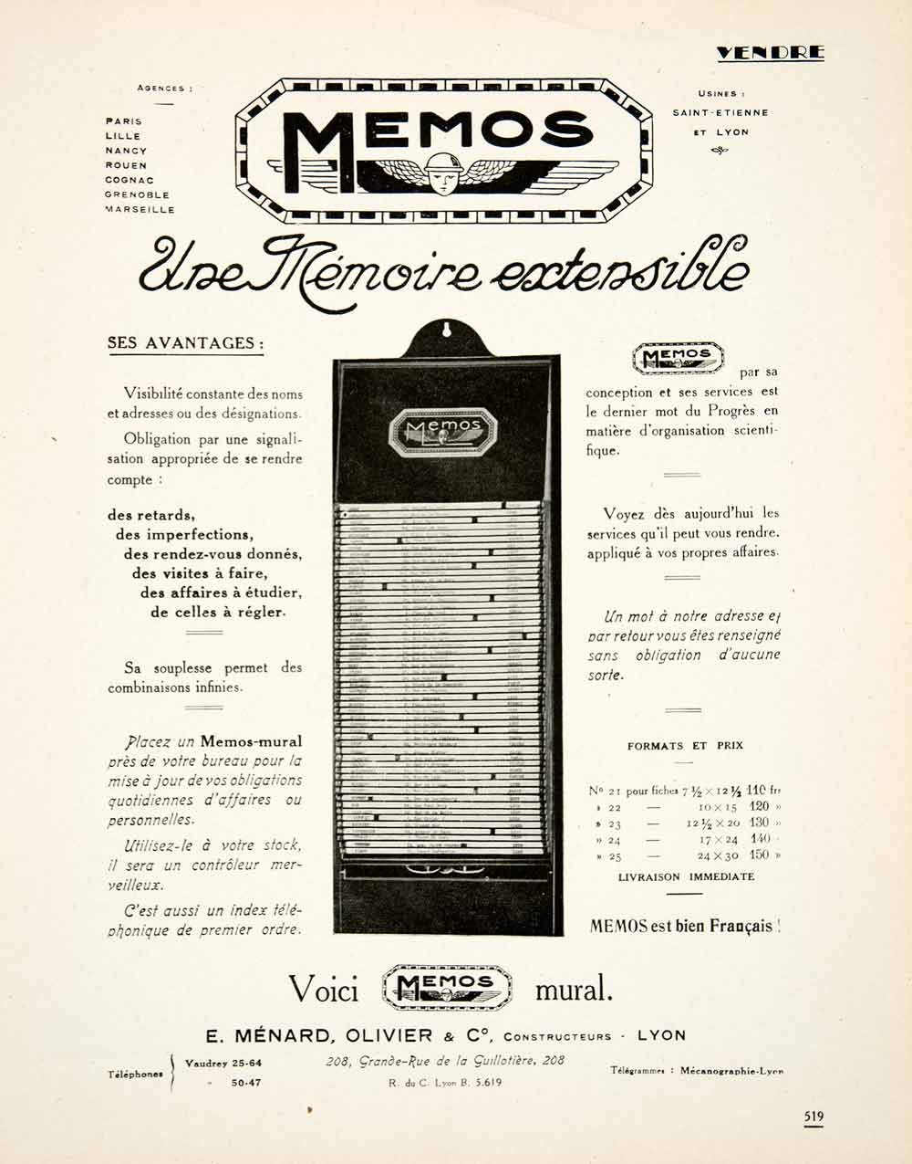 1926 Ad Momos E Menard Oliver Business Stationary 208 Grande-Rue VEN4