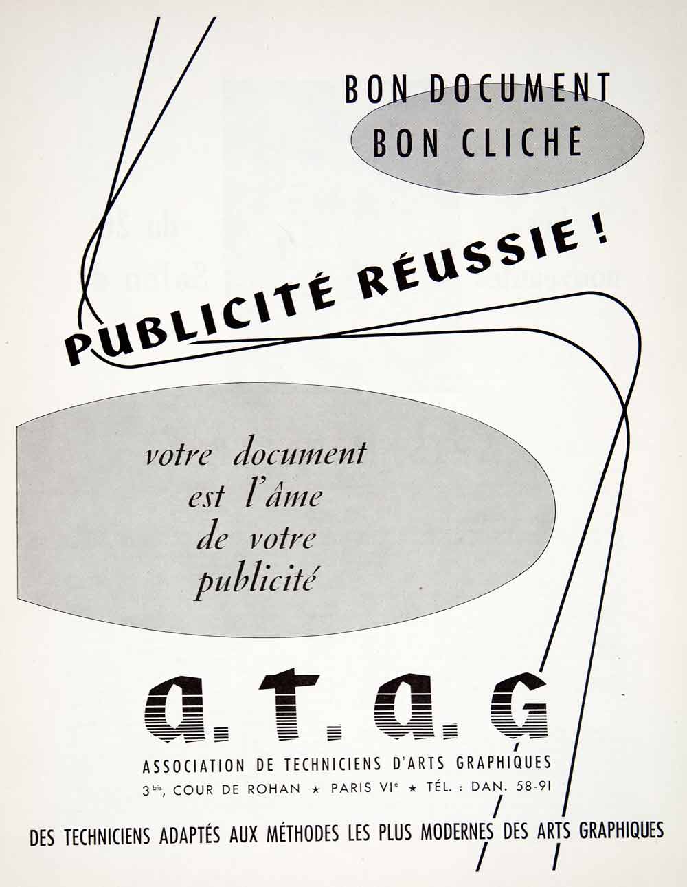 1957 Ad Association Techniciean D'Arts Graphiques 3 Cour Rohan Paris VEN7