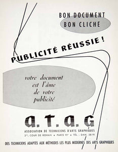 1957 Ad Association Techniciean D'Arts Graphiques 3 Cour Rohan Paris VEN7