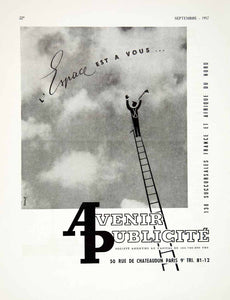 1957 Ad Avenier Publicite 50 Rue Chateaudun Paris Ladder Sky Advertising VEN7