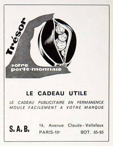 1957 Ad Coin Purse Change Holder 14 Avenue Claude-Vellefauz Paris VEN7