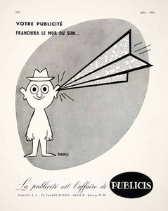 1953 Ad Publicis Paper Plane French Advertising Agency Cartoon Man Funny VEN8