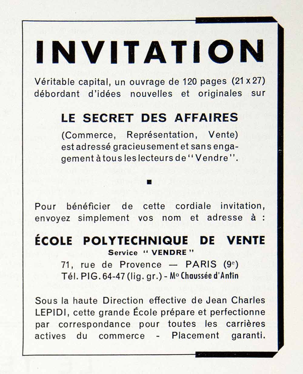 1954 Ad Ecole Polytechnique Vente School Secret Affaires Business Jean VEN8