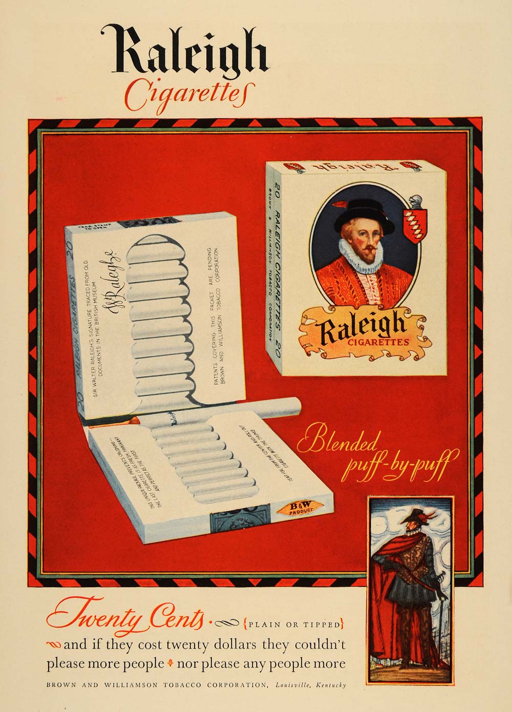 1929 Ad Brown & Williamson Guy Arnoux Raleigh Cigarette - ORIGINAL WW3