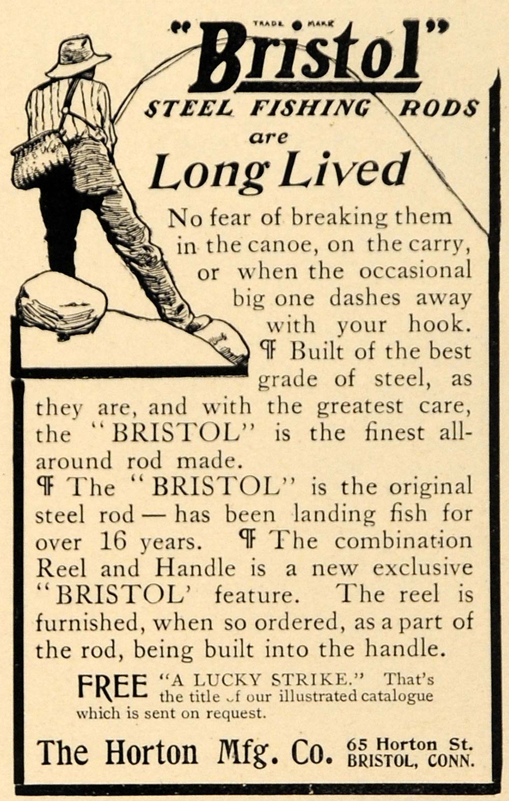 1906 Ad Horton Manufacturing Bristol Steel Fishing Rods - ORIGINAL