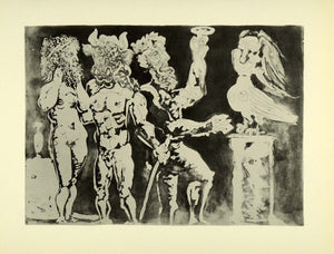 1956 Print Pablo Picasso Two Men Minotaur Sculpted Bird Nude Abstract Modern Art