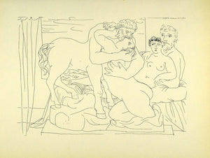 1956 Print Pablo Picasso Nude Art Sculptor Model Centaur Kissing Girl Erotic - Period Paper
