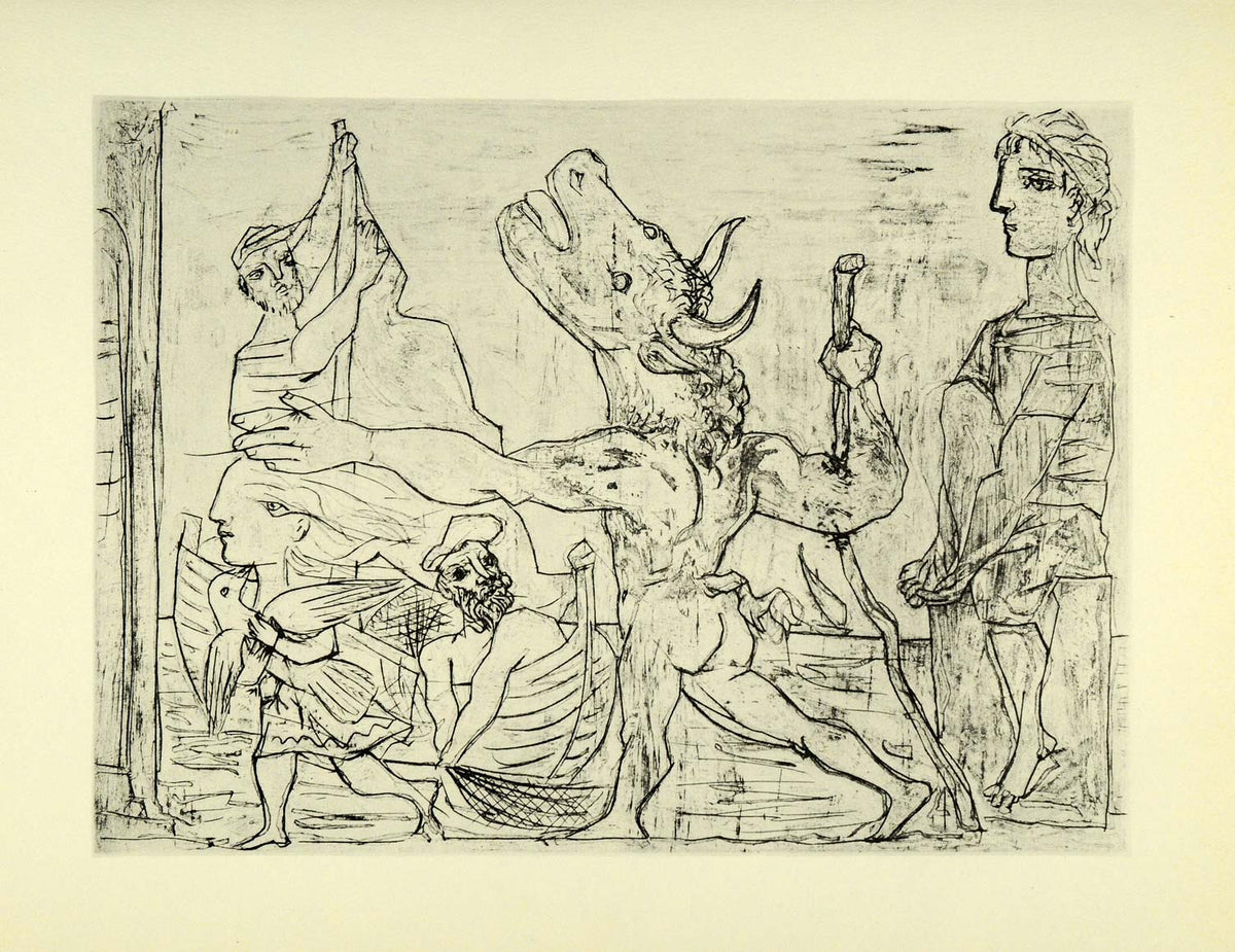 1956 Print Pablo Picasso Blind Minotaur Girl Dove Mythological Art Sui ...