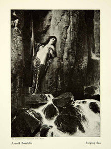 1909 Print Nude Surging Sea Woman Arnold Boecklin Breast Waves Portrait XAAA3