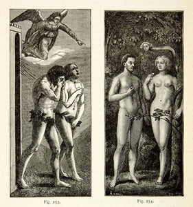 1888 Wood Engraving Expulsion Adam Eve Temptation Garden Masolino da XACA9