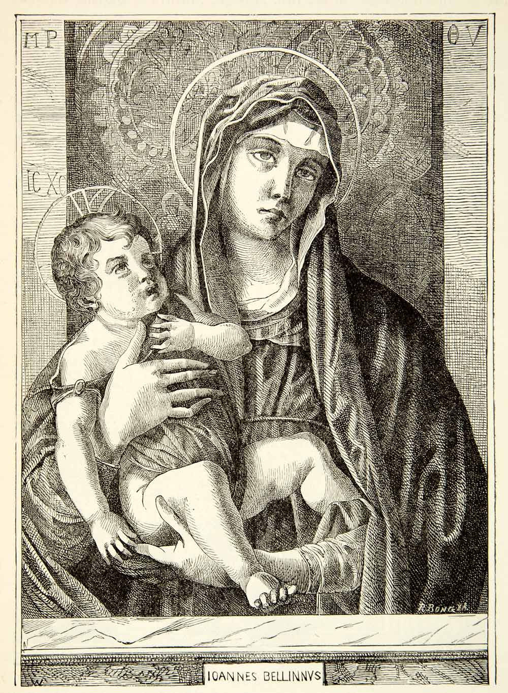 1888 Print Portrait Madonna Giovanni Bellini Baby Jesus Christ Mary Mother XACA9