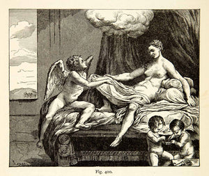 1888 Wood Engraving Danae Antonio Allegri Correggio Nude Woman Lounge XACA9