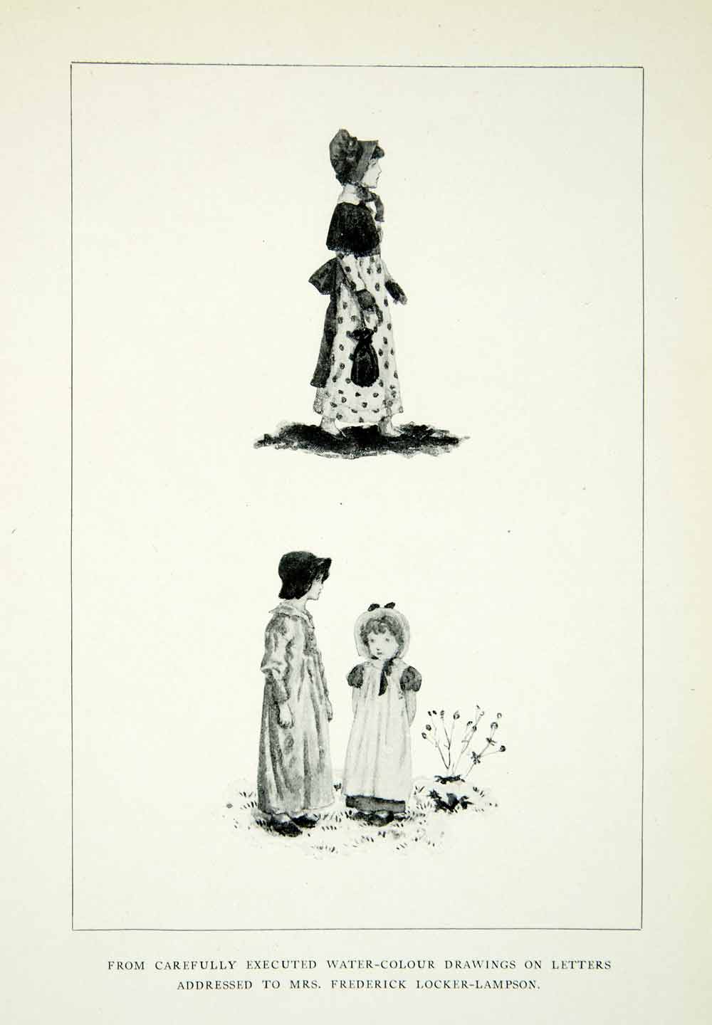 1905 Print Kate Greenaway Children Sketches Letters Mrs Frederick Locker XADA2