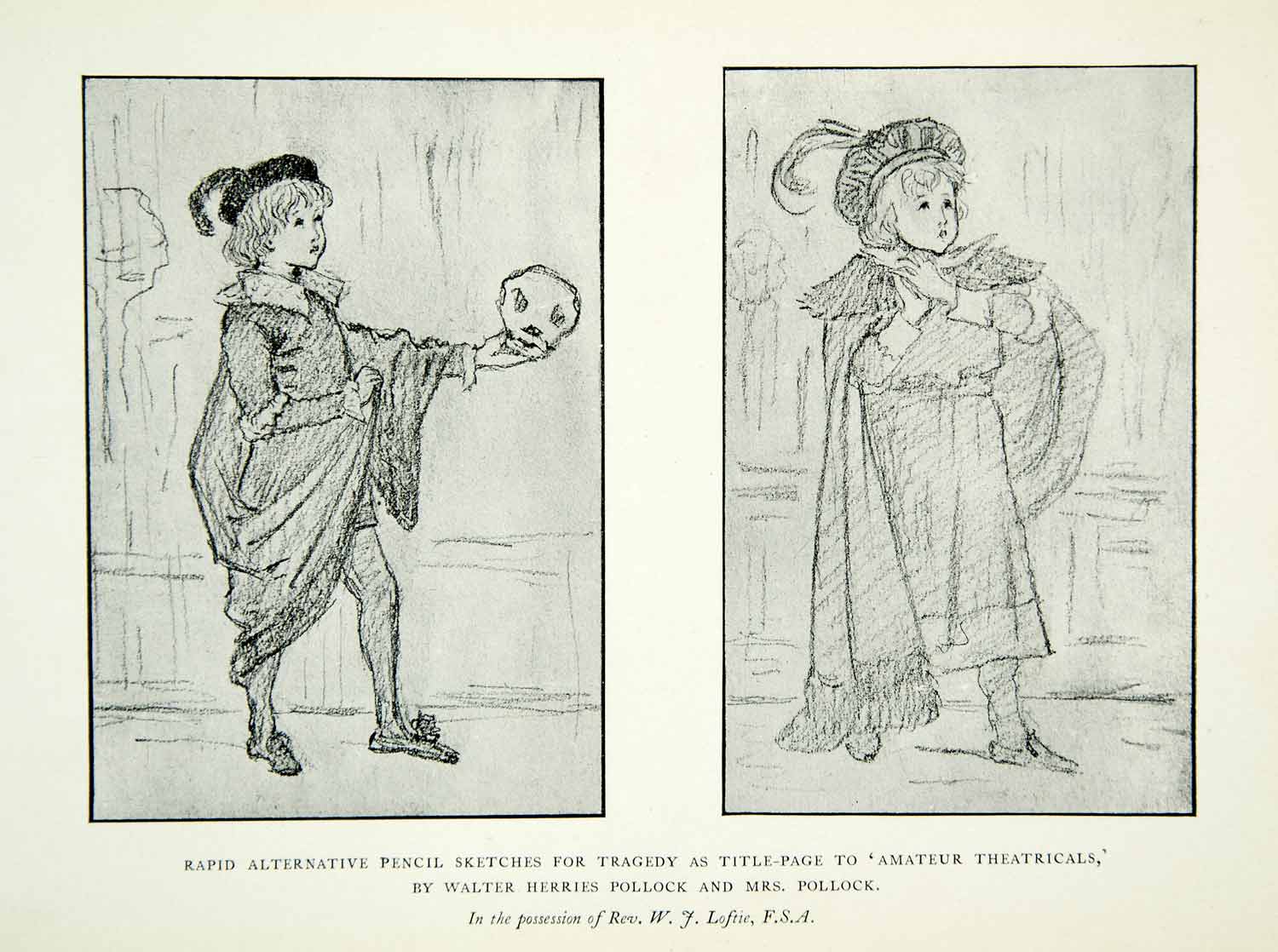 1905 Print Kate Greenaway Pencil Sketches Tragedy Amateur Theatricals Book XADA2