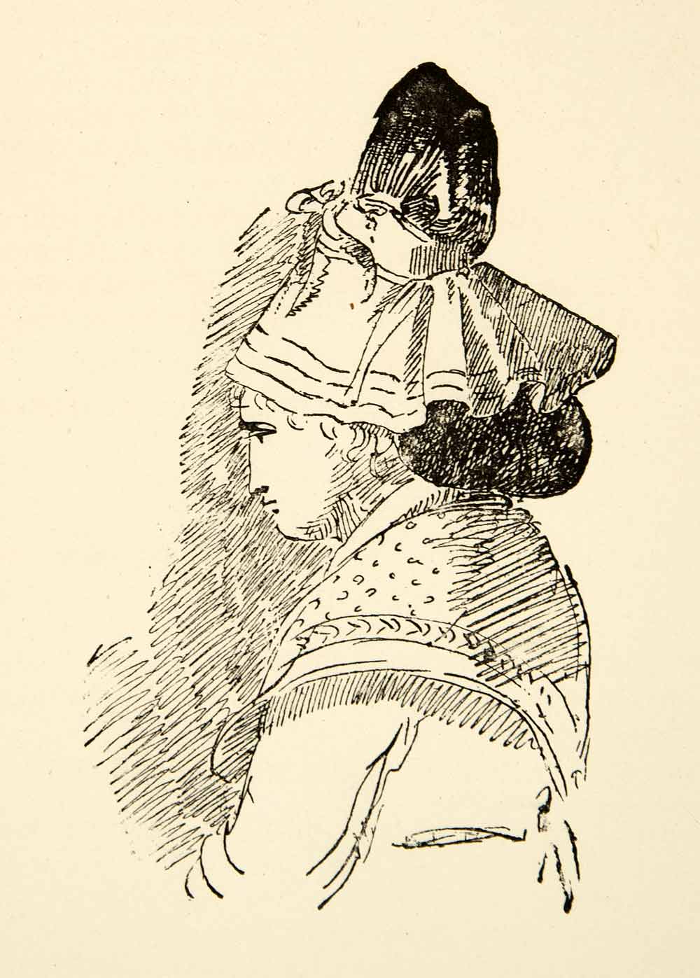 1877 Print Portrait Norman France Peasant Girl Woman Benjamin Robert XADA7