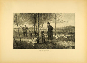 1887 Wood Engraving George Henry Boughton Geese Fashion Costume Peacemaker XAE1