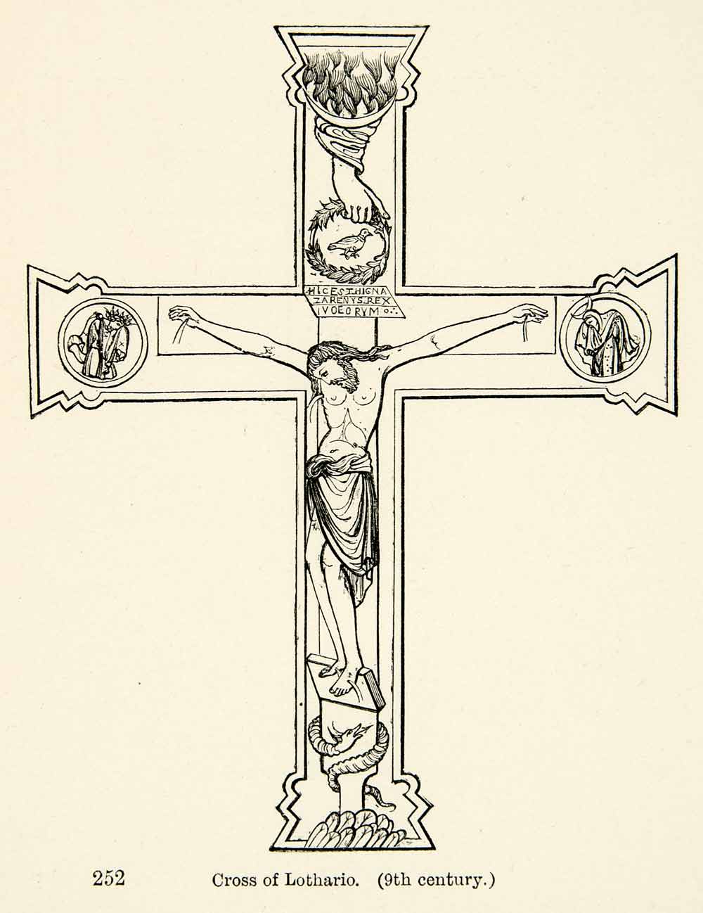 1872 Print Jesus Christ Crucifixion Cross of Lothair Lothario Crux Gemmata XAEA1