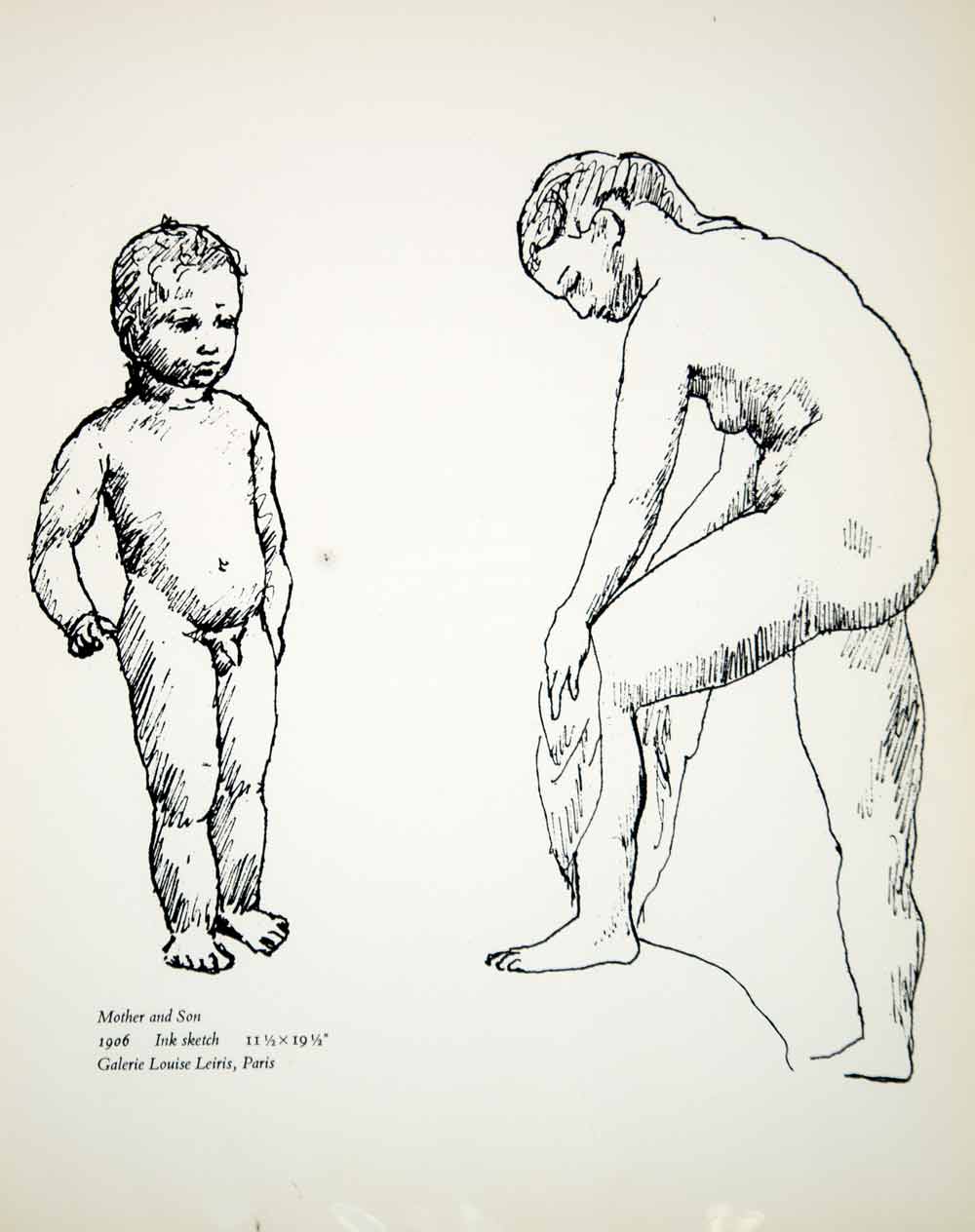Vintage Naturist Moms - 1965 Print Pablo Picasso Mother Child Son Nude Naked Figures Art Ink S â€“  Period Paper Historic Art LLC