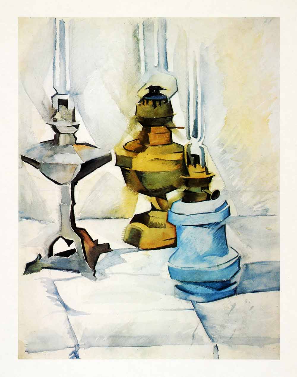 1968 Tipped-In Print Three Lamps Juan Gris Watercolor Light Color Shading XAH1