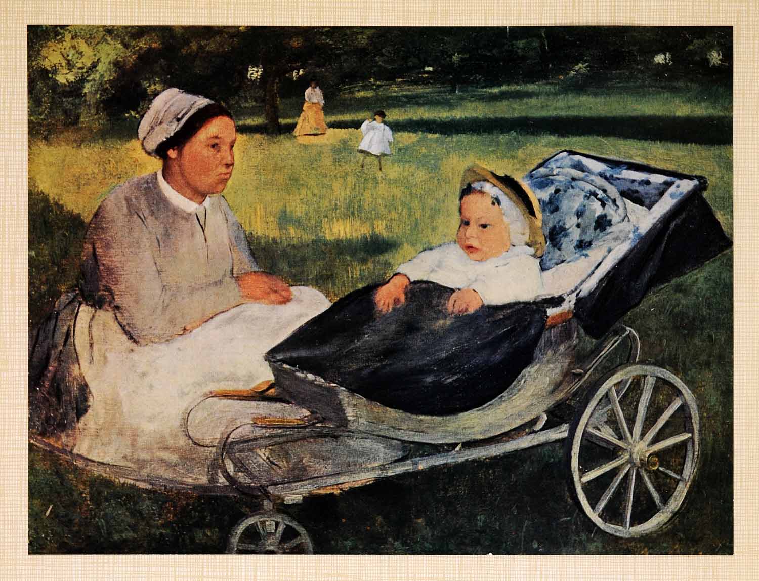 1958 Tipped-In Print Henry Valpincon Child Nurse Buggy Park Portrait Baby XAH6