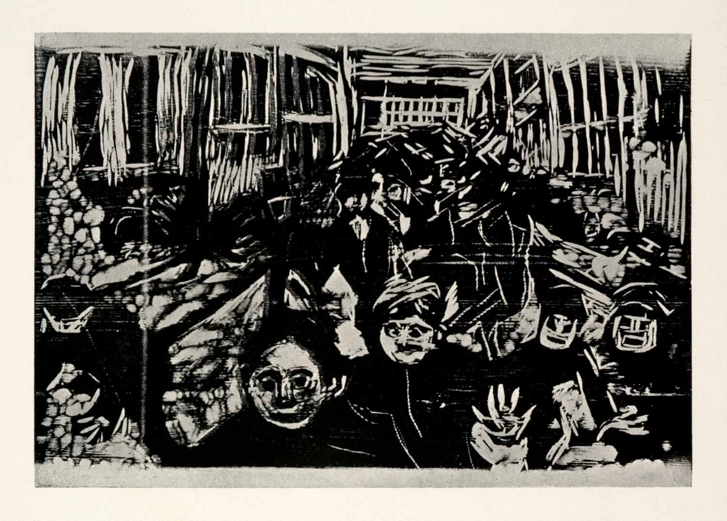 1958 Print Edvard Munch Panic Symbolist Expressionist Graphic Bold Art Chaos