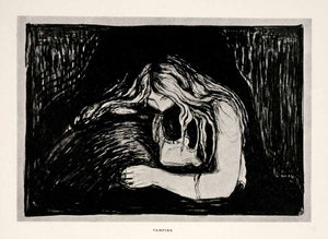 1957 Print Edvard Munch Vampire Femme Fatale Domination Love Pain Couple Art