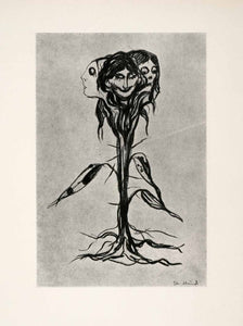 1957 Print Edvard Munch Poisonous Flower Woman Symbolism Femme Fatale Thorn Art