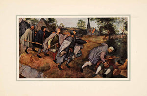 1937 Tipped-In Print Pieter Brueghel Art Blind Parable Walking Stick XAL5