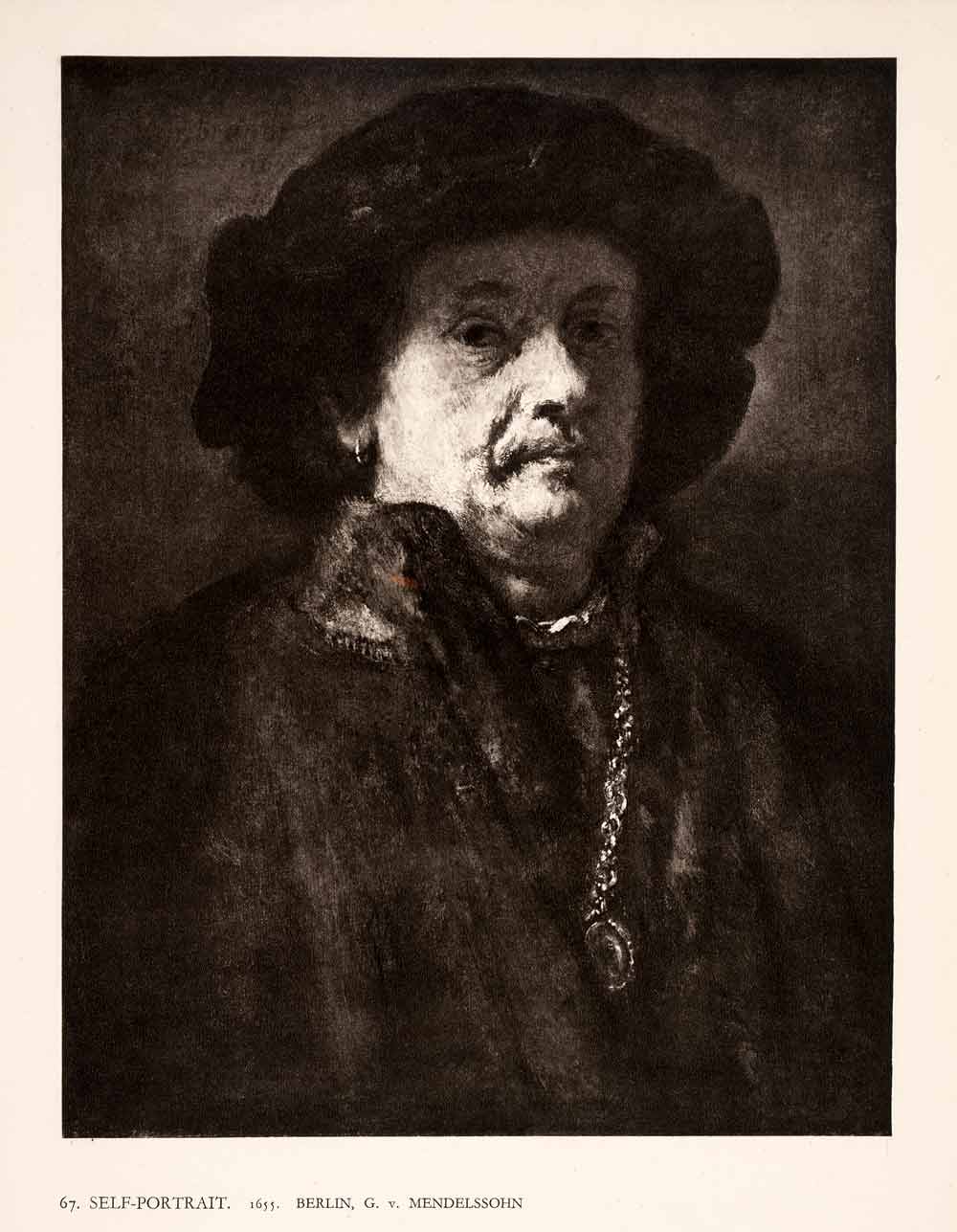 1942 Photogravure Artist Rembrandt Dutch Painter Self Portrait 1655 Art XAM8