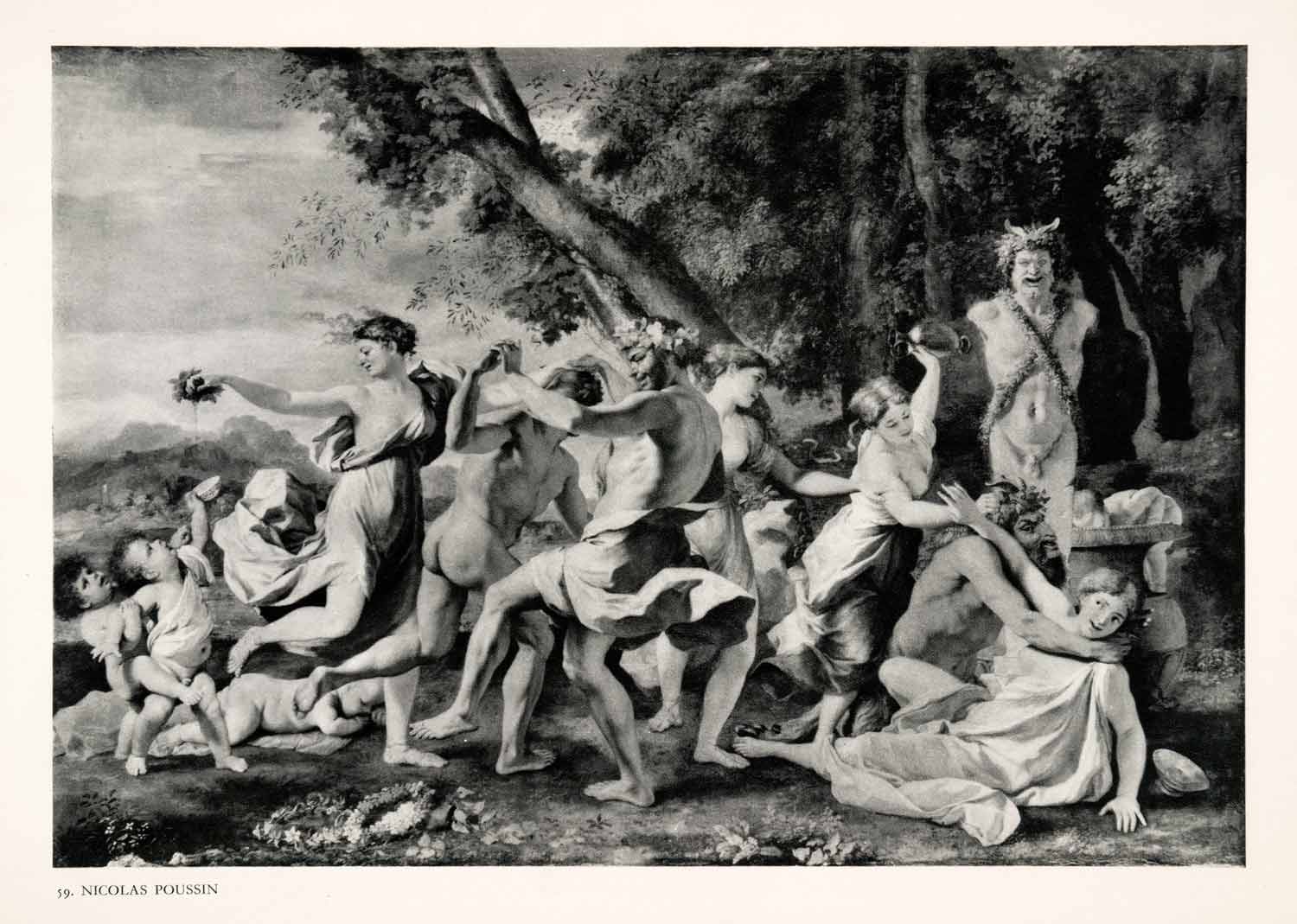 1951 Photogravure Bacchanalian Dance Art Nicolas Poussin Classical Style XAN4