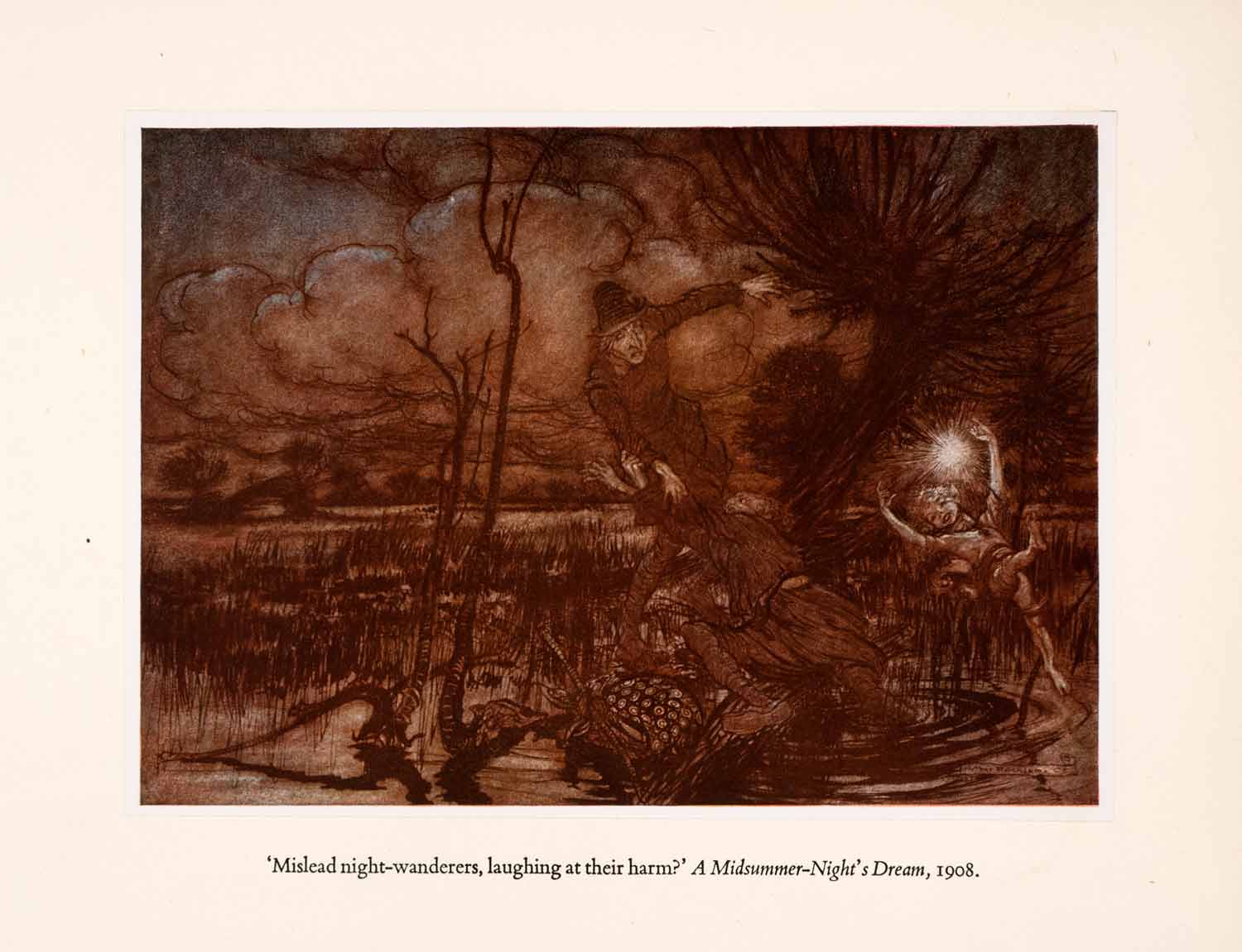 1960 Tipped-In Print Arthur Rackham Art Midsummer Nights Dream Mythical XAN8