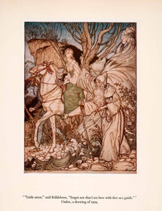 1960 Tipped-in Print Arthur Rackham Undine Art Horseback Riding Maiden XAN8