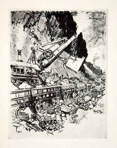 1913 Print Joseph Pennell Steam Shovel Culebra Cut Panama Canal South XAOA2