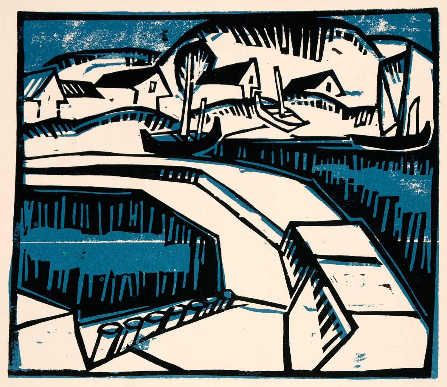 1957 Lithograph Winter Dunes Breakwater Karl Schmidt-Rottluff Landscap ...