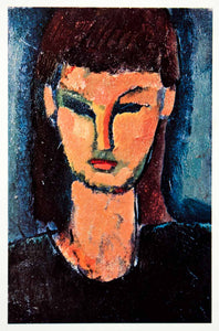 1958 Color Print Amedeo Modigliani Head Woman Portrait Fringe Bangs Black XAPA1