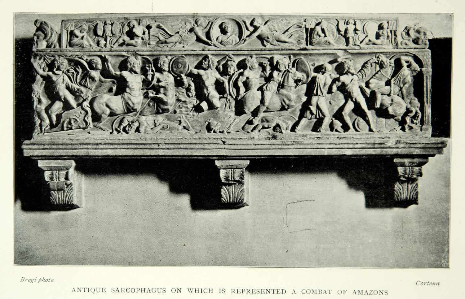 1901 Print Sarcophagus Art Amazon Roman Battle Soldier Military Sculpture XAPA4