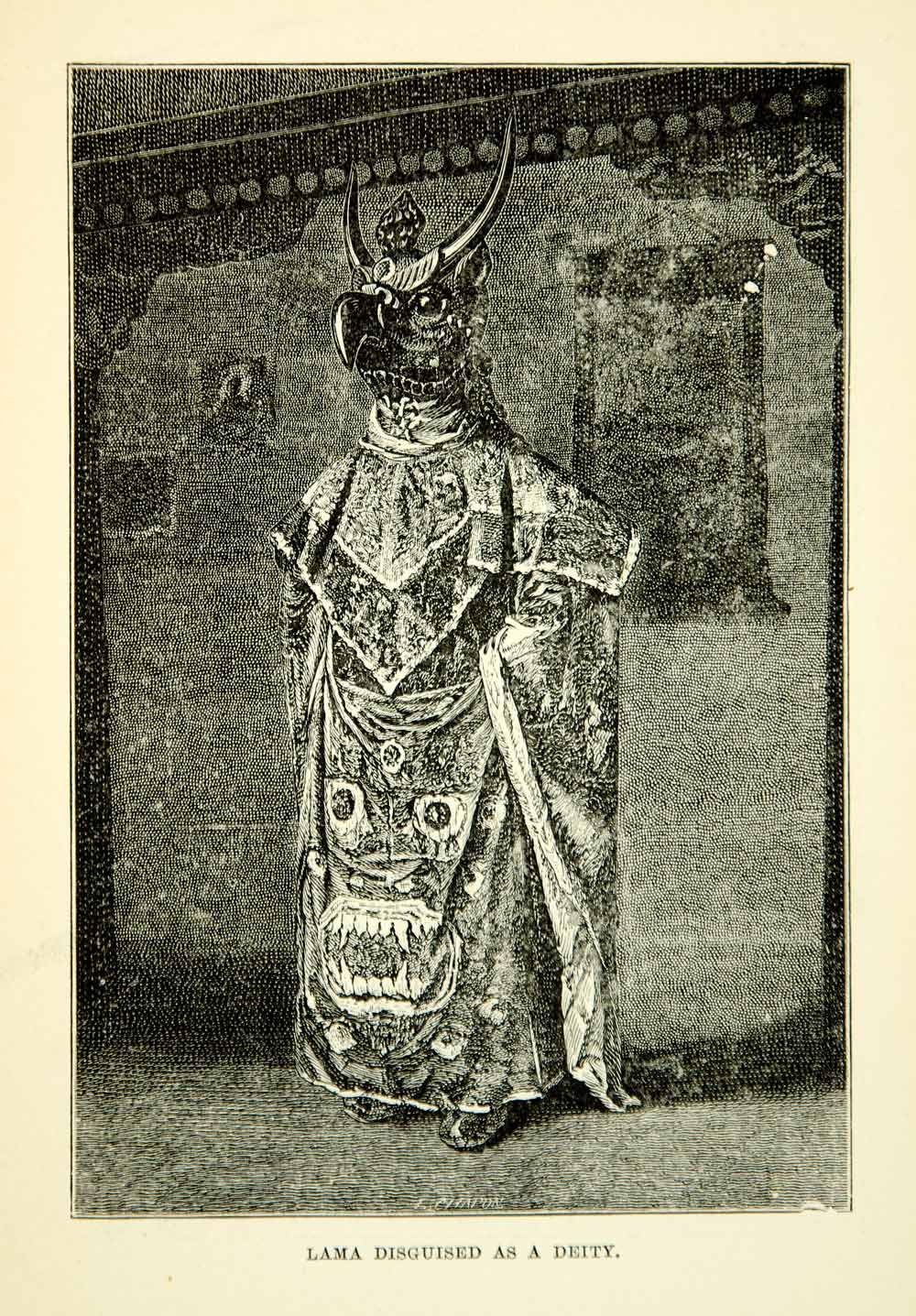 1887 Wood Engraving Vasily Vereshchagin Art Lama Deity Costume Buddhist XAQA9