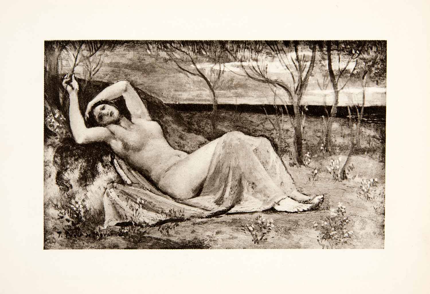 1931 Photogravure Tamaris Woman Reclinging Nude Landscape Puvis de XAT8