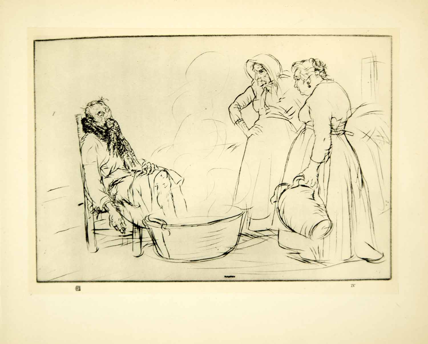 1926 Photogravure Edmund Blampied Sick Man Soaking Feet Basin Drypoint XATA1