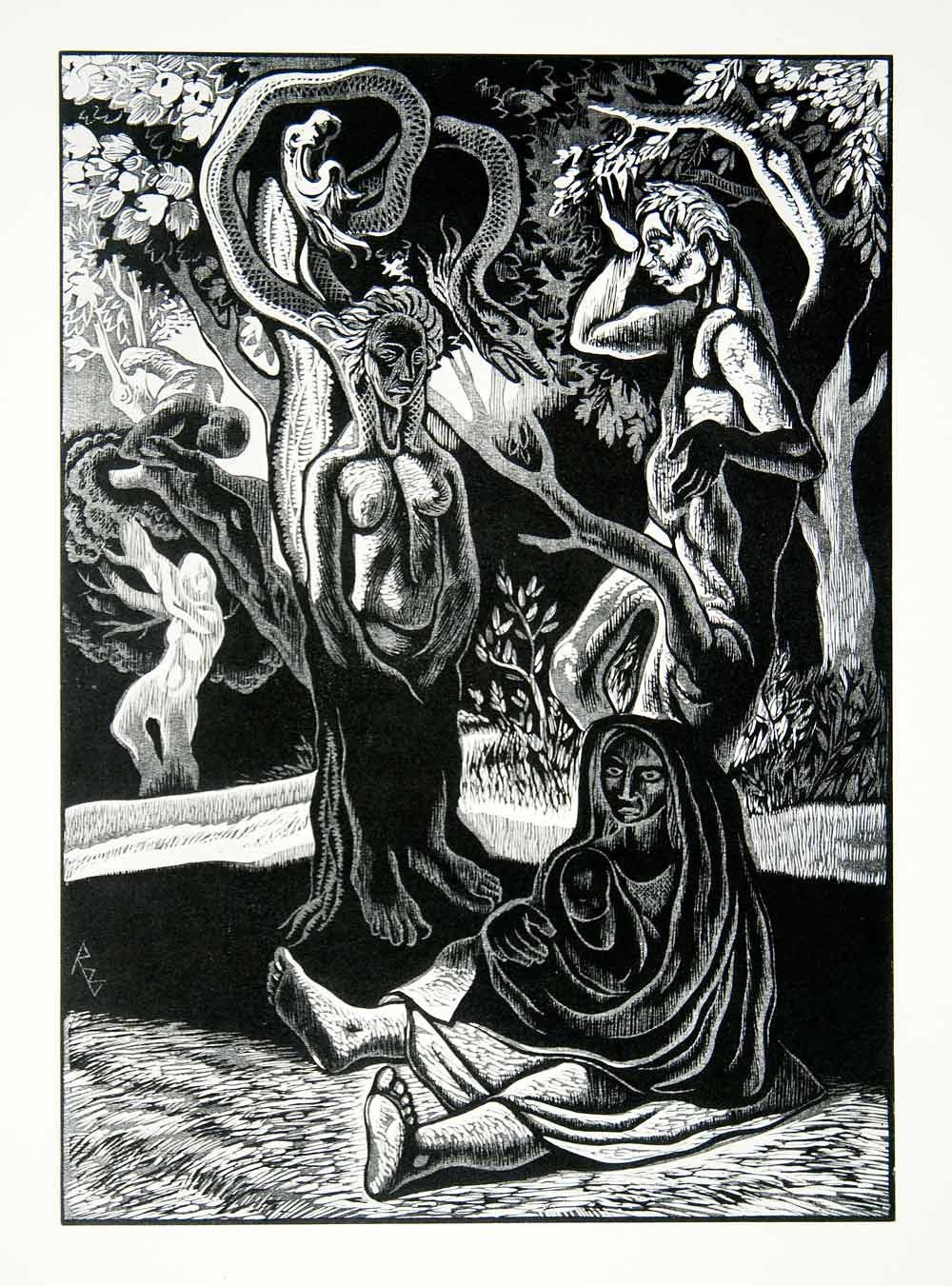 1966 Photolithograph Toleriada Forest Figures Snake Nude Antonio Ribas XAV3