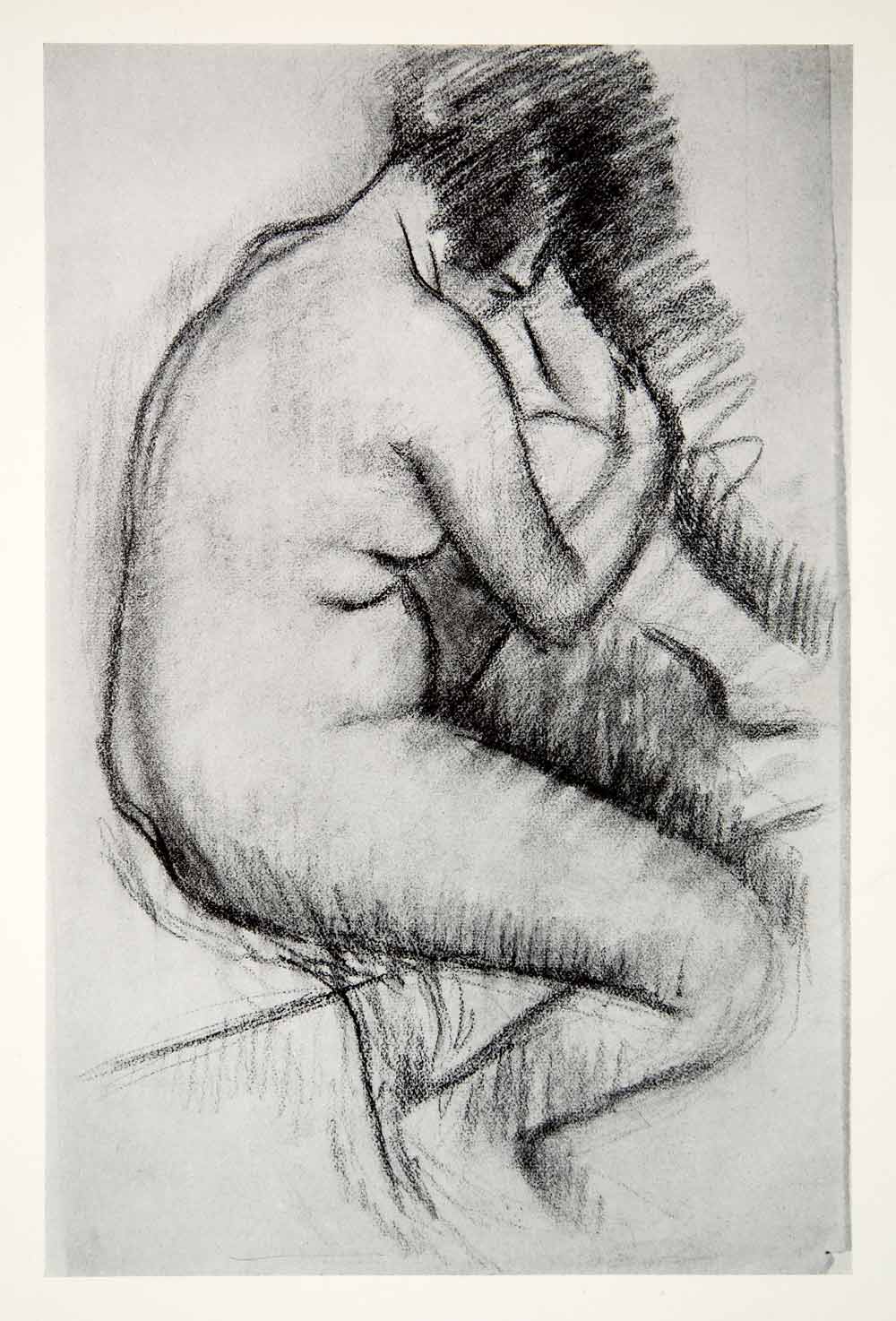 1937 Print Nude Art Adolphe Borie Woman Knee Grab Pose Figure Portrait –  Period Paper Historic Art LLC