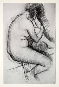 1937 Print Nude Art Adolphe Borie Woman Knee Grab Pose Figure Portrait XAW8