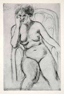 1937 Print Nude Woman Art Adolphe Borie Chair Breast Pose Portrait Figure XAW8