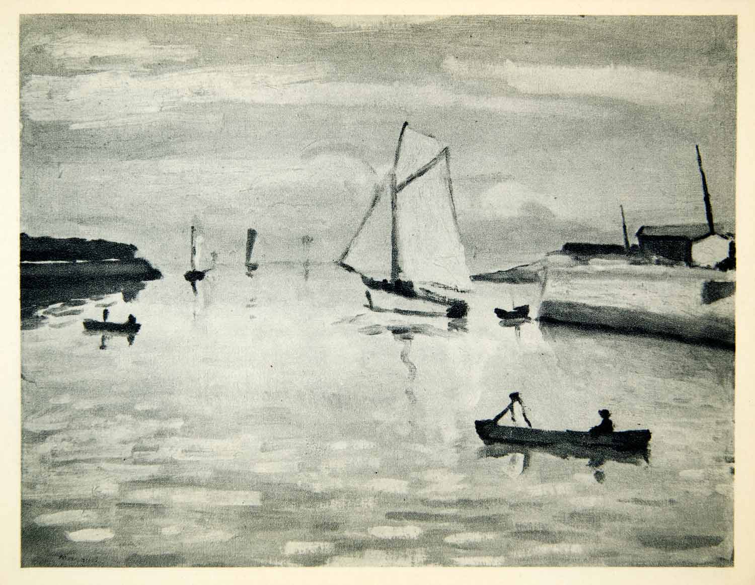 1948 Photogravure La Rochelle Sail Ship Albert Marquet Art Canoe Row River XAX5