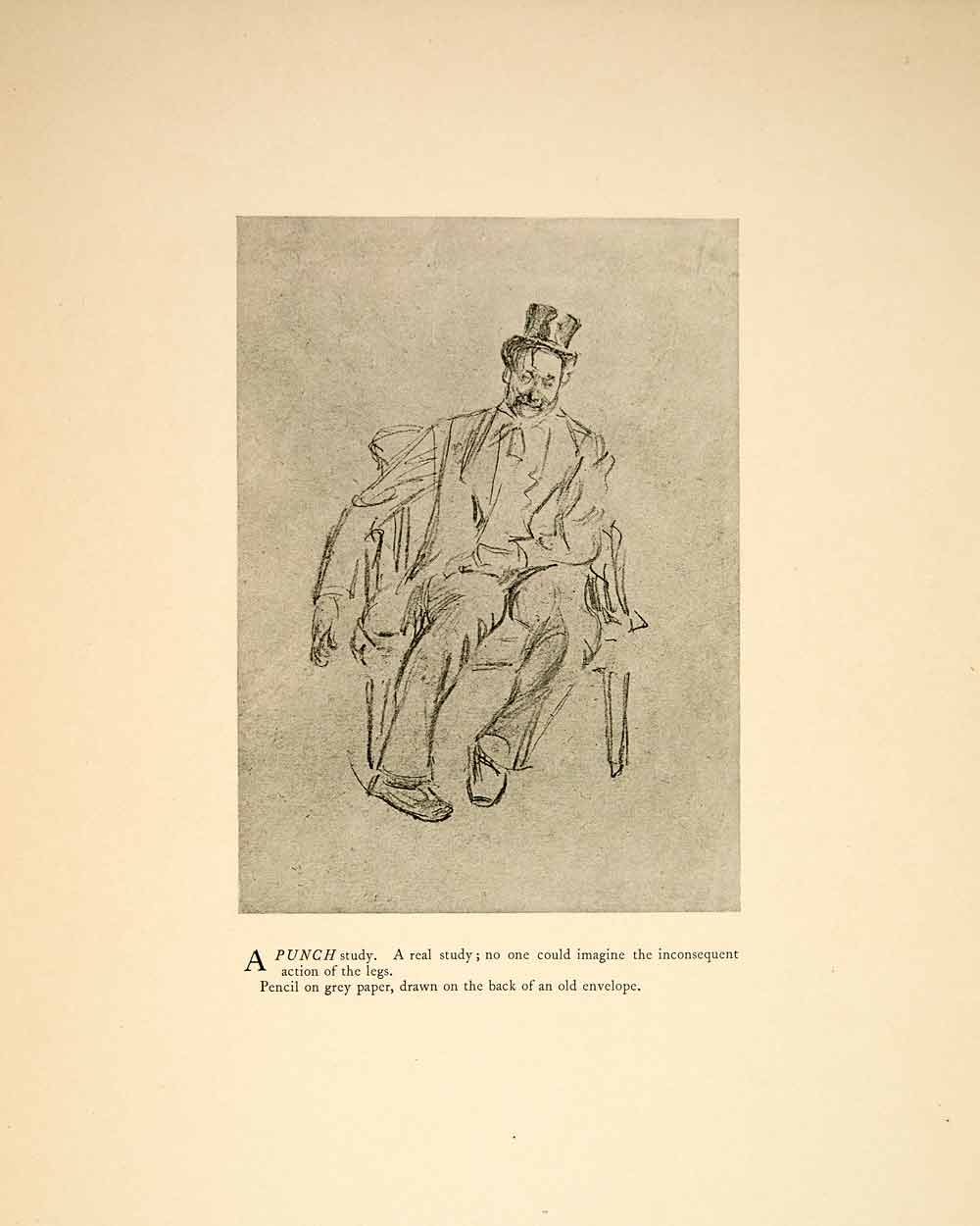 1897 Print Charles Keene Punch Study Drunken Man Seated Figure Pencil XAY6