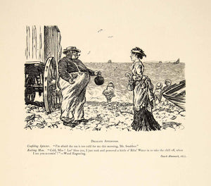 1897 Wood Engraving Charles Keene Punch Art Victorian Fashion Spinster Sea XAY6