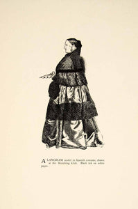 1897 Wood Engraving Charles Keene Art Langham England Woman Spanish Costume XAY6